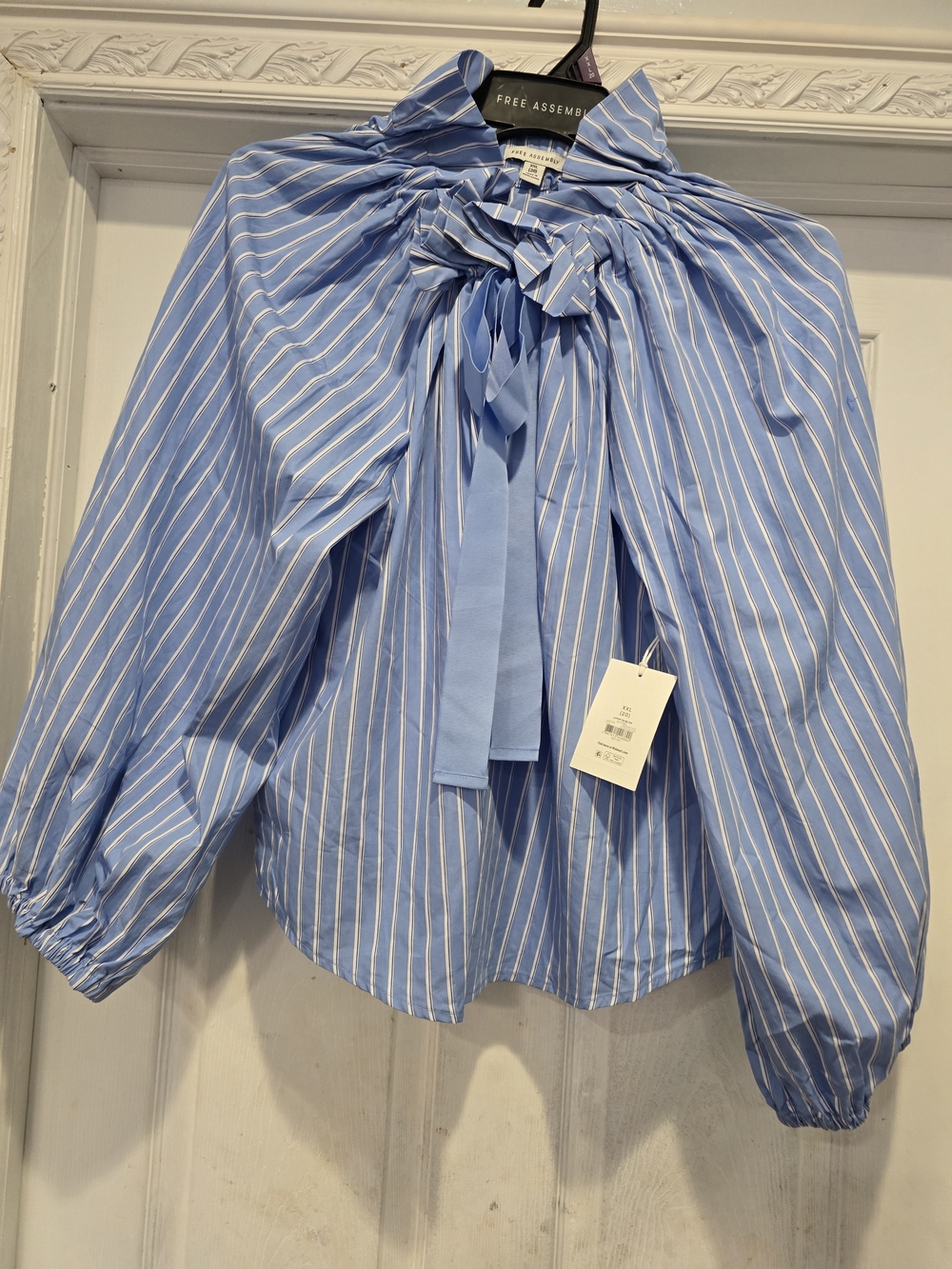 Free Assembly Blue Striped Bow-Tie Blouse